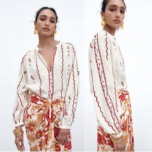 NEW ZARA embroidered oversized blouse size XS